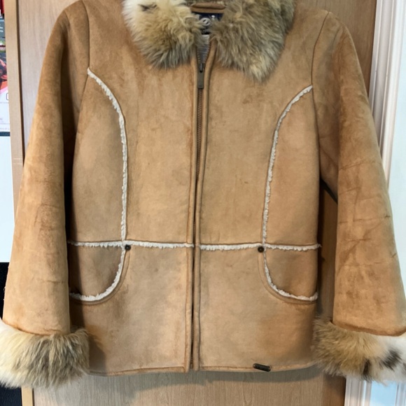 Lei Girls Sz Large 14 Faux Fur Faux Sherpa Lined Faux Suede Brown Zip Up Coat